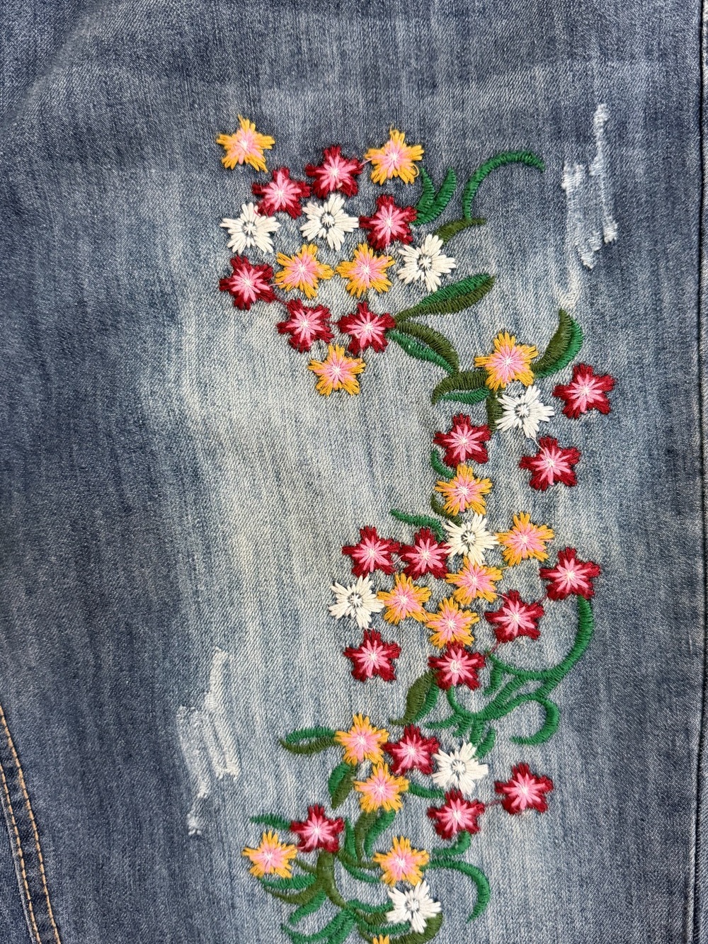 Aitailan Floral Embroidery Elastic Waist High Rise Boyfriend Crop Jeans‎ Large - Picture 7 of 10